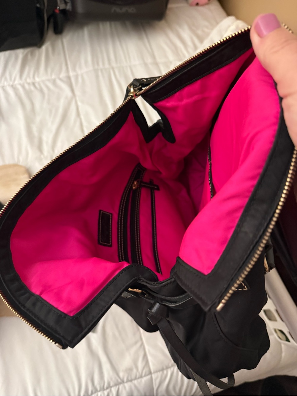 Dooney & Bourke Black Satchel with Hot Pink Lining
